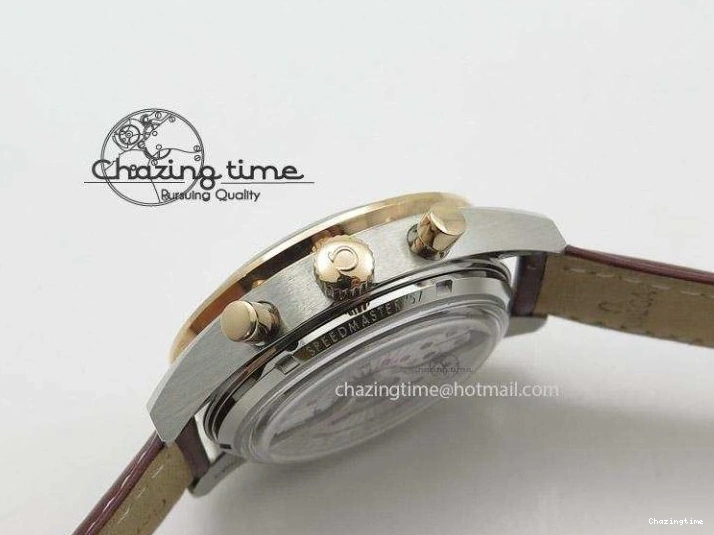 0205 Speedmaster ’57 SS Chrono AXF Best Edition RG Bezel Black Dial on Brown Leather Strap A Sustainable 8282